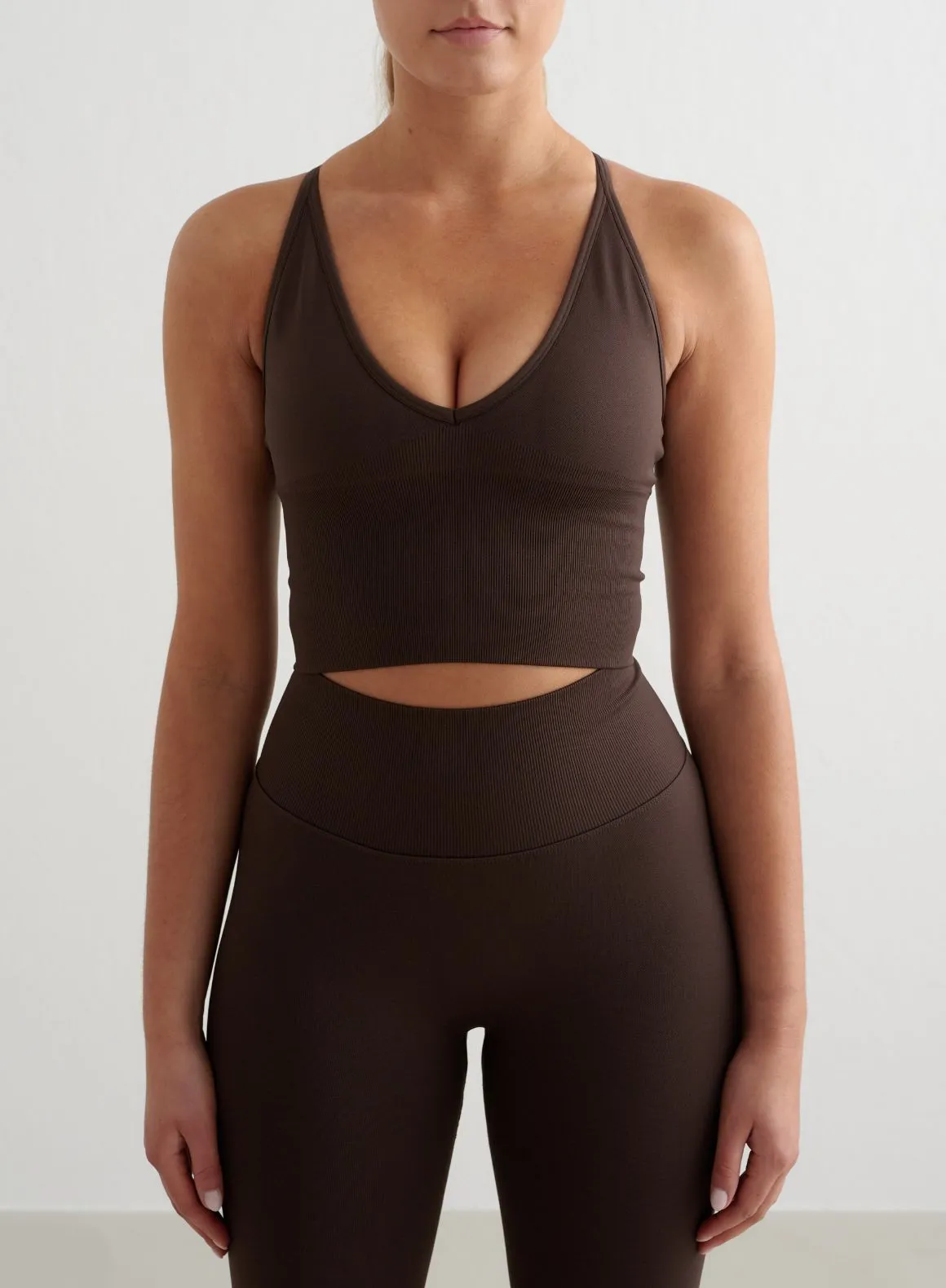 Chocolate Shape Seamless Flare Tights & Cross Back Bralette Set sold by Aimn product image thumbnail 3
