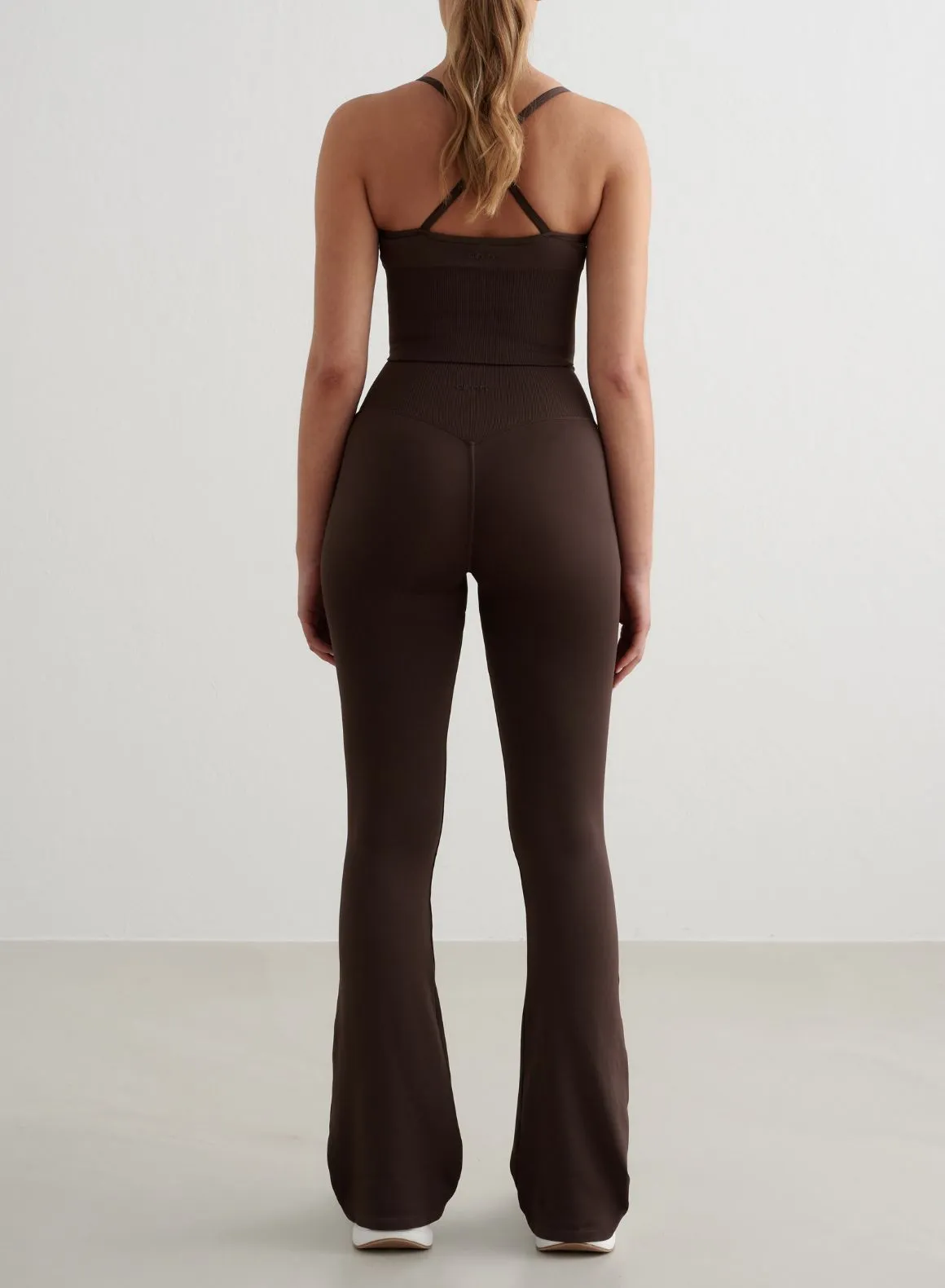 Chocolate Shape Seamless Flare Tights & Cross Back Bralette Set sold by Aimn product image thumbnail 2