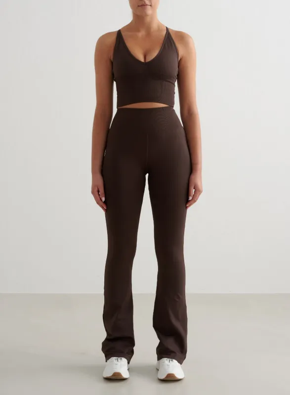 Chocolate Shape Seamless Flare Tights & Cross Back Bralette Set sold by Aimn