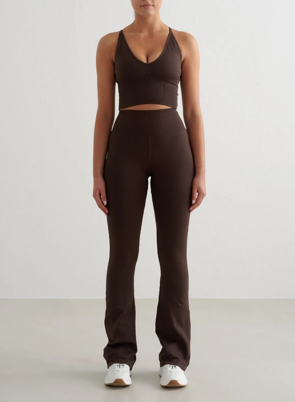 Chocolate Shape Seamless Flare Tights & Cross Back Bralette Set sold by Aimn