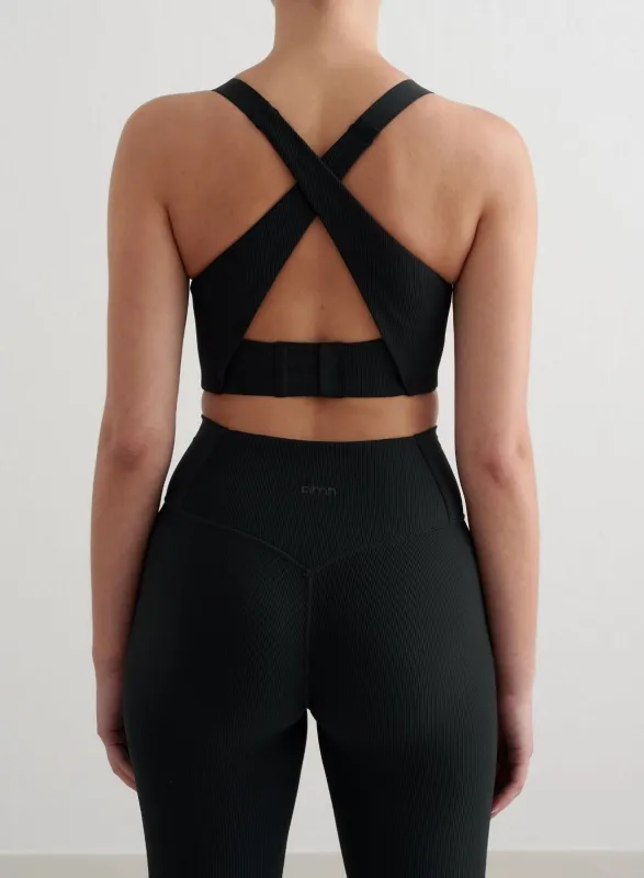 Black Ribbed Performance Support Bra sold by Aimn