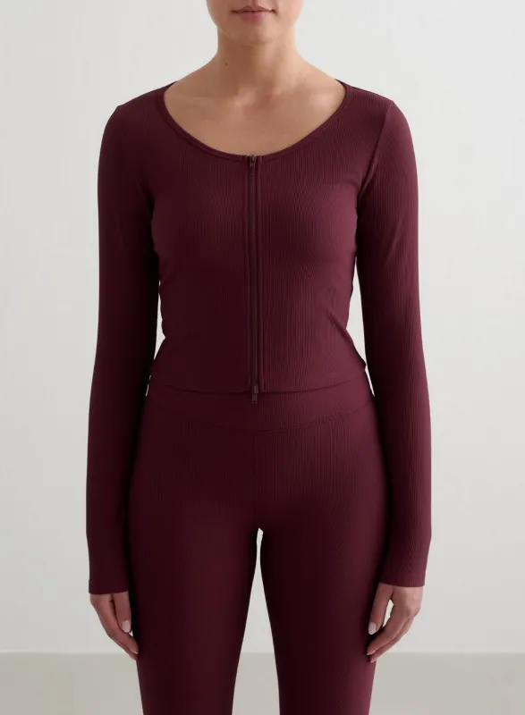 Cherry Ribbed Performance Zipped Cardigan sold by Aimn
