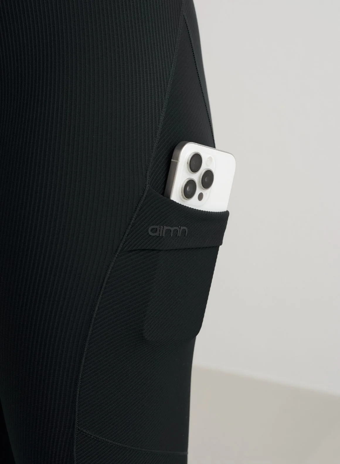 Black Ribbed Performance Pocket Tights sold by Aimn product image thumbnail 2