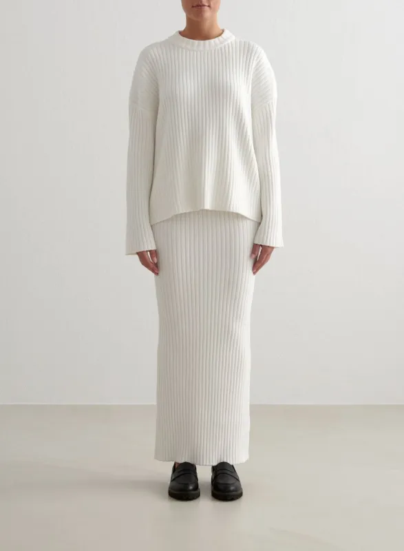 Almond White Rib Knit Sweater & Skirt Set sold by Aimn