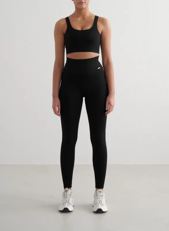 Black Ribbed Seamless Tights & Bralette Set sold by Aimn