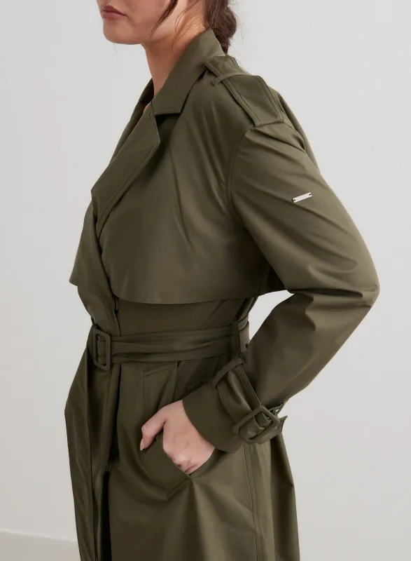 Khaki Recycled Tech Trench Coat sold by Aimn