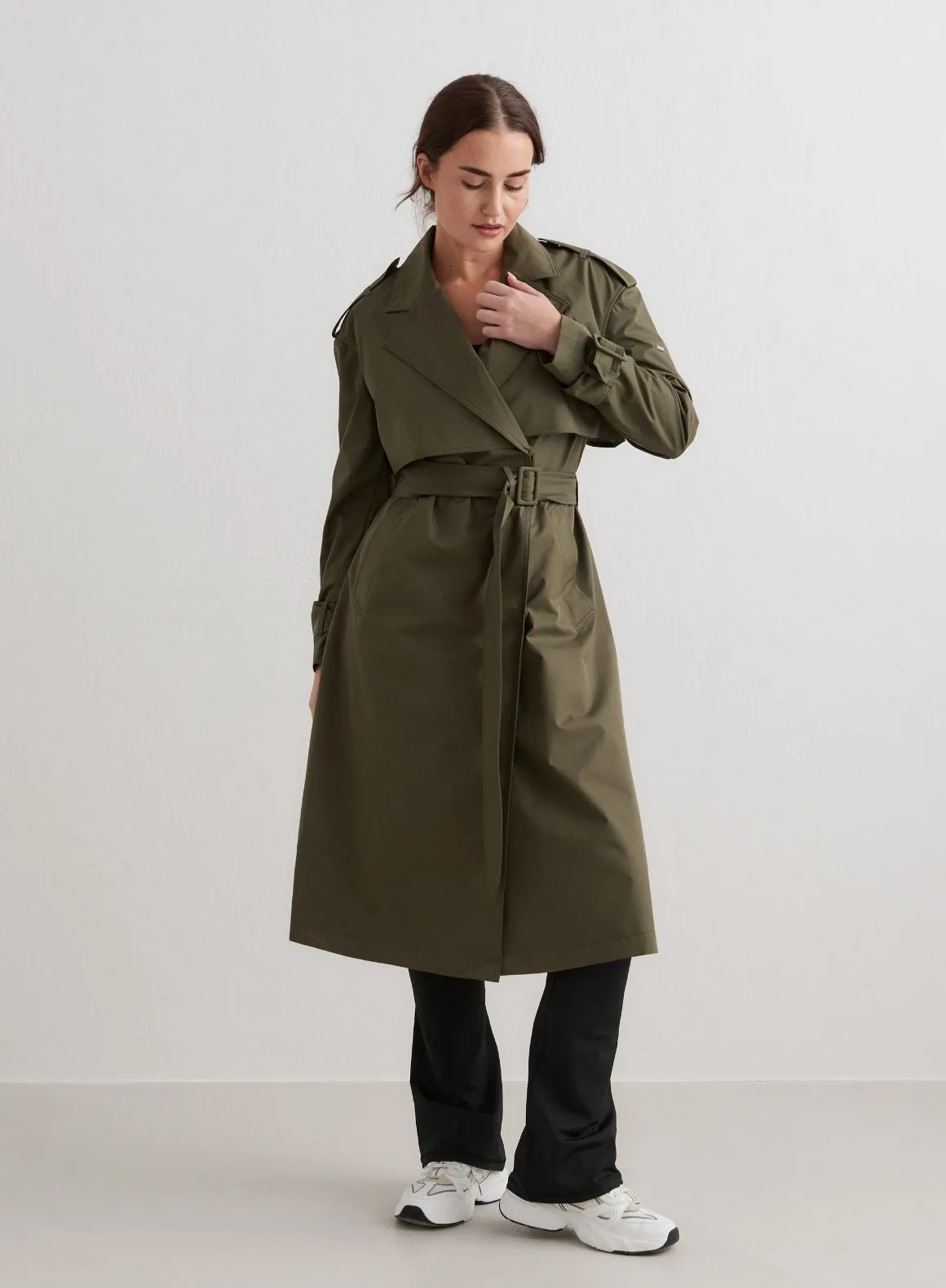 Khaki Recycled Tech Trench Coat sold by Aimn product image thumbnail 2