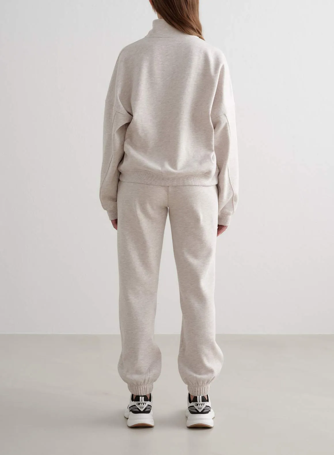 Beige Melange Varsity Sweat Half Zip sold by Aimn product image thumbnail 4