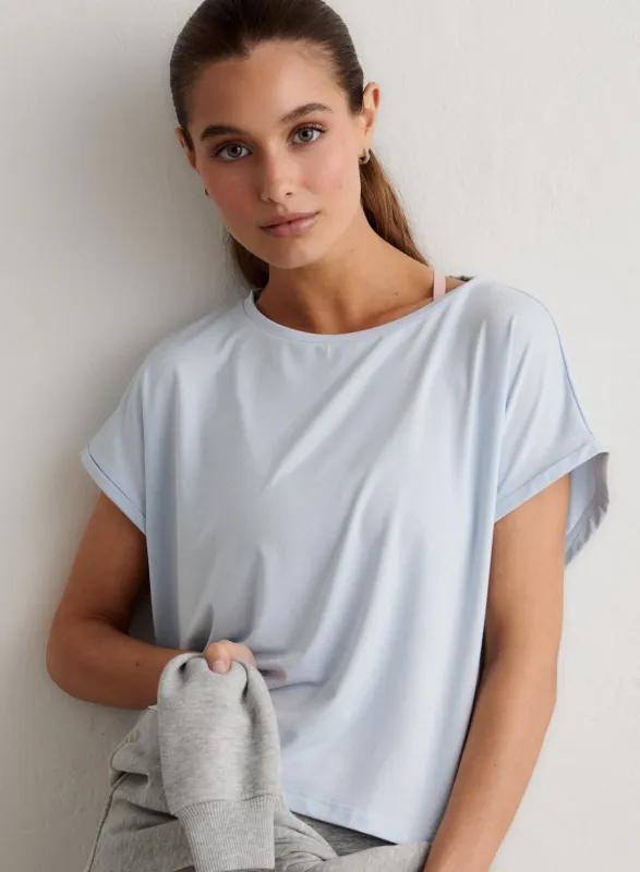 Aura Soft Basic Roll Sleeve Top sold by Aimn