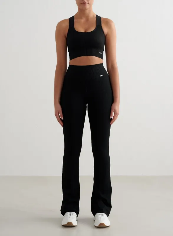 Black Ribbed Seamless Flare Tall Tights sold by Aimn