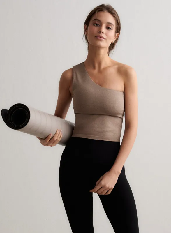 Espresso Melange Shape Seamless One Shoulder Bralette sold by Aimn