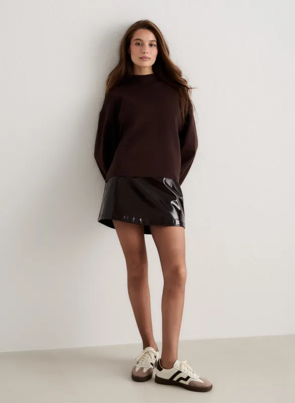 Chocolate Faux Leather Skirt sold by Aimn