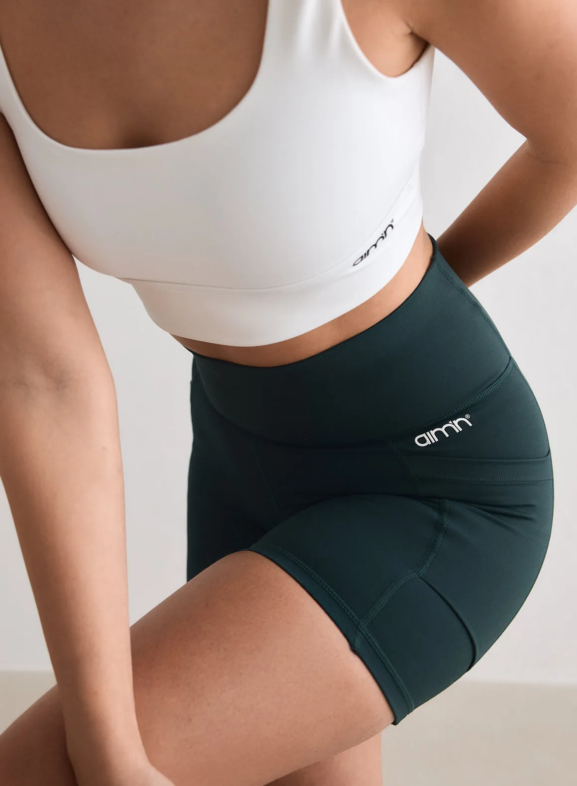 Deep Emerald Double Pocket Midi Biker Shorts sold by Aimn product image thumbnail 3