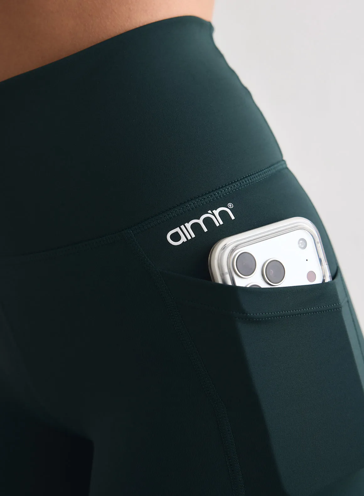 Deep Emerald Double Pocket Midi Biker Shorts sold by Aimn product image thumbnail 2