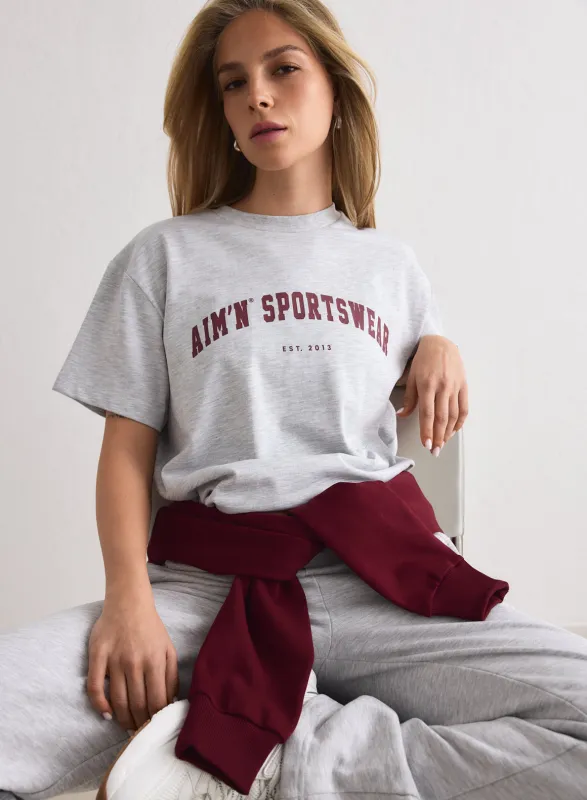 Light Grey Melange Varsity Boxy T-shirt sold by Aimn