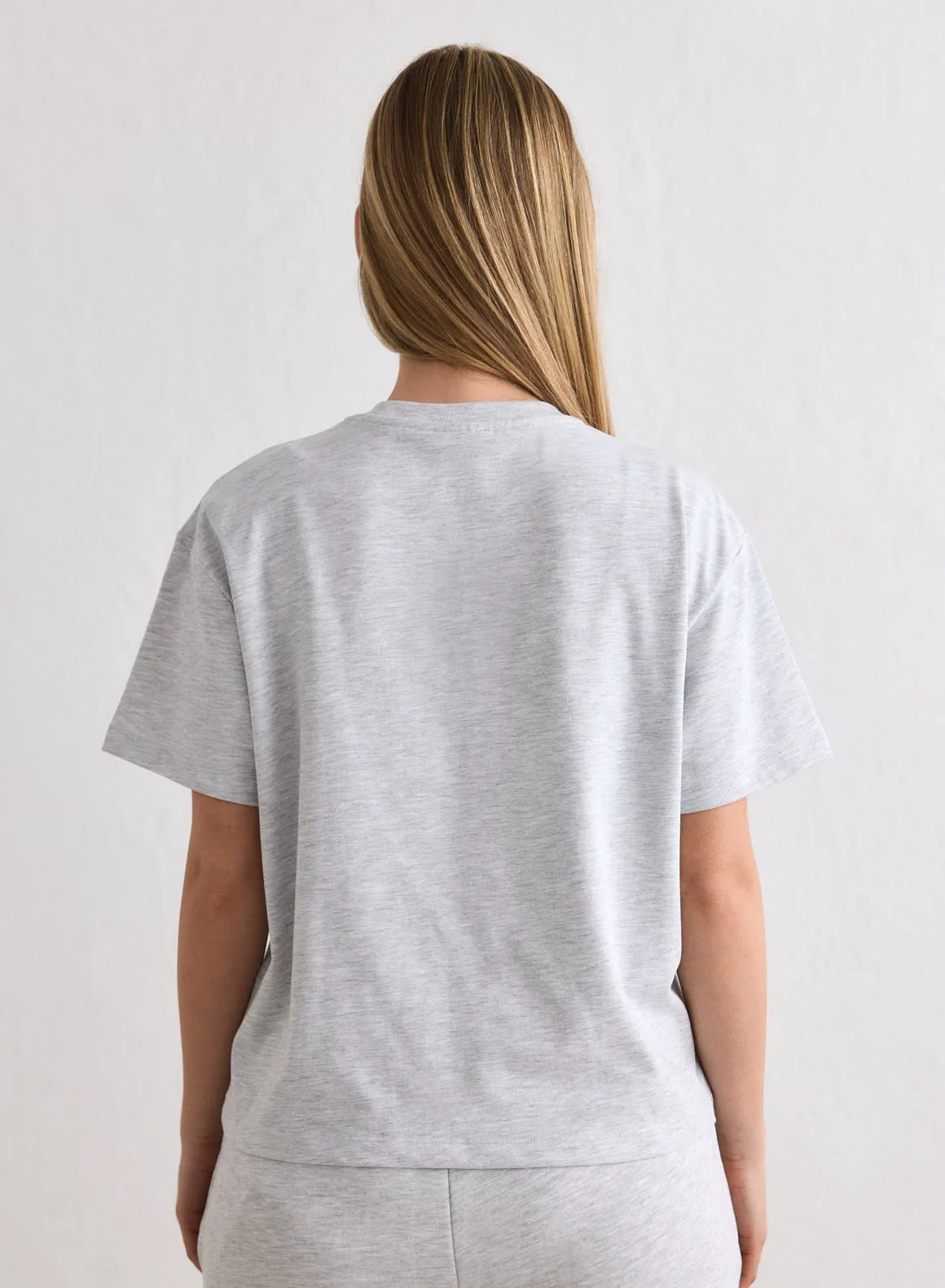 Light Grey Melange Varsity Boxy T-shirt sold by Aimn product image thumbnail 4