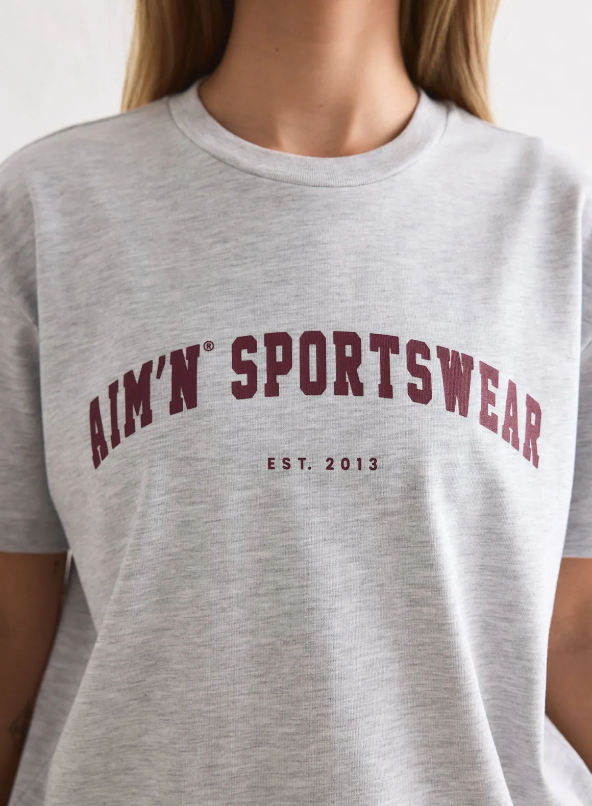 Light Grey Melange Varsity Boxy T-shirt sold by Aimn product image thumbnail 3