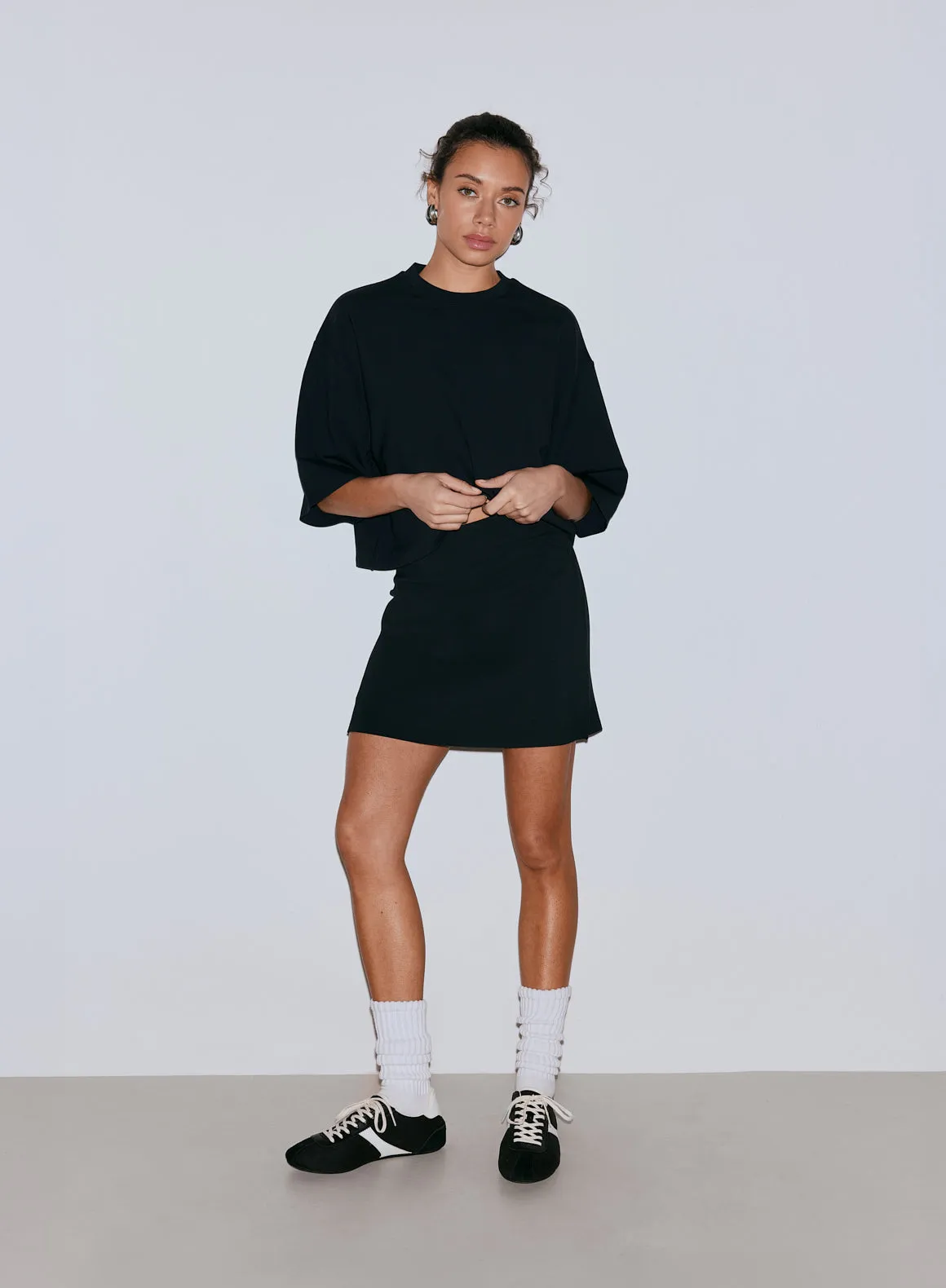 Black Luxe Mini Skort sold by Aimn