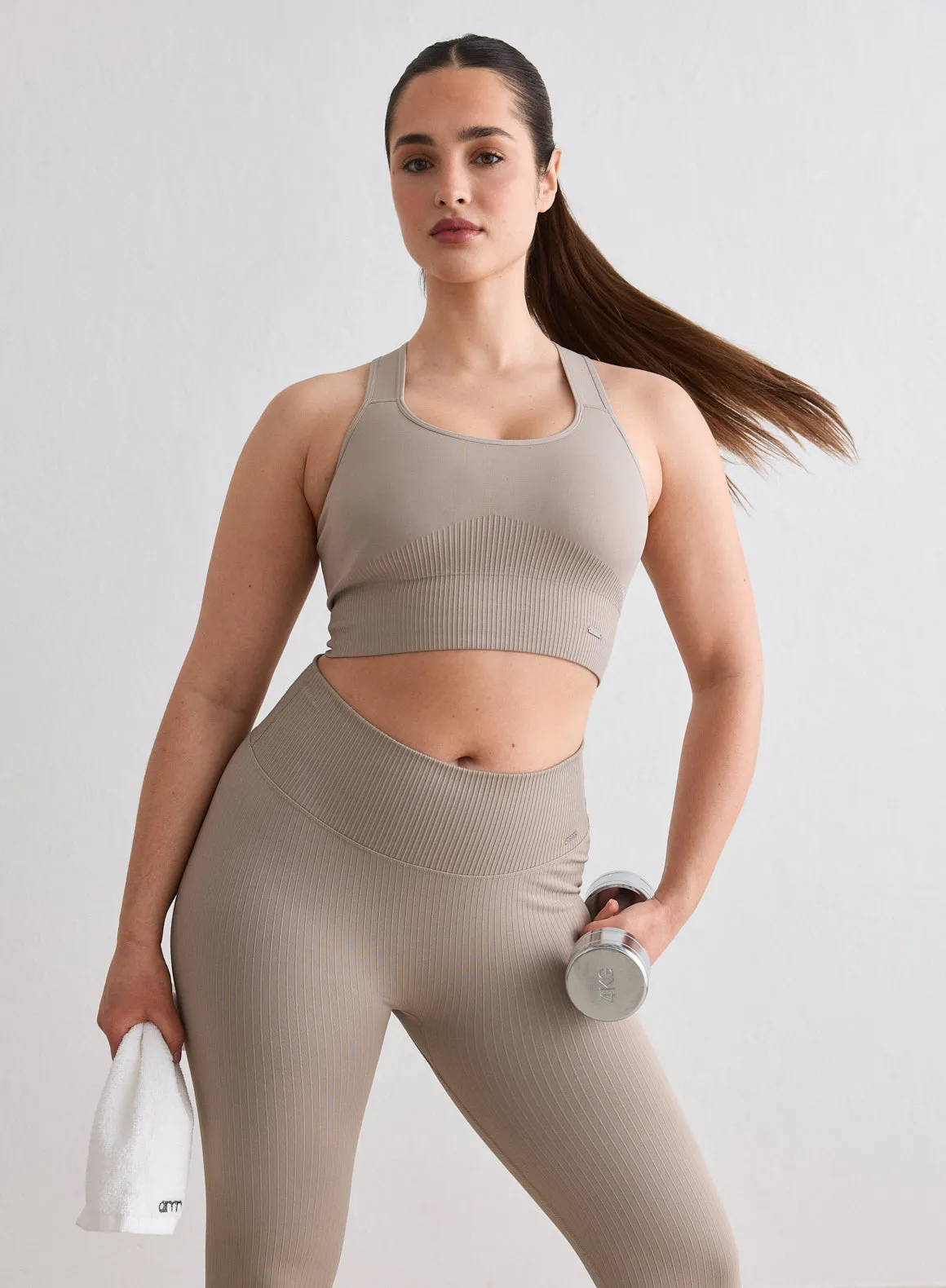 Dark Clay Ribbed Seamless High Support Bra sold by Aimn