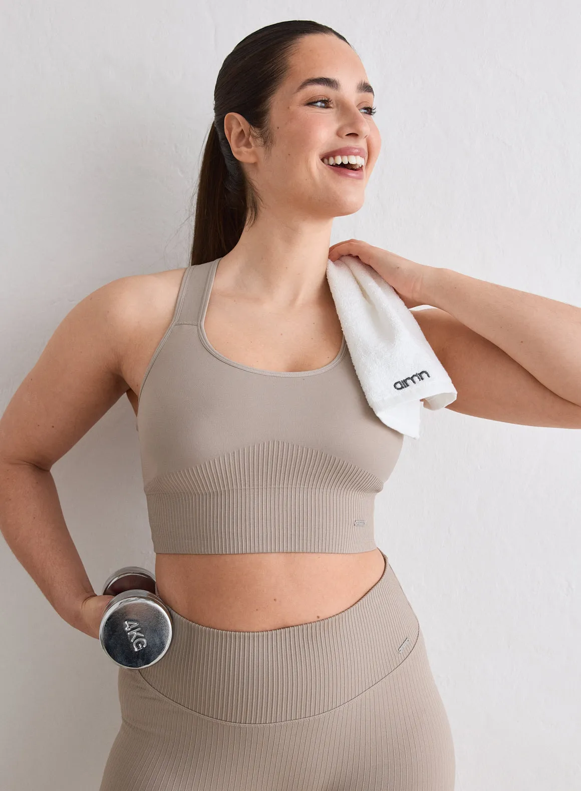 Dark Clay Ribbed Seamless High Support Bra sold by Aimn product image thumbnail 2