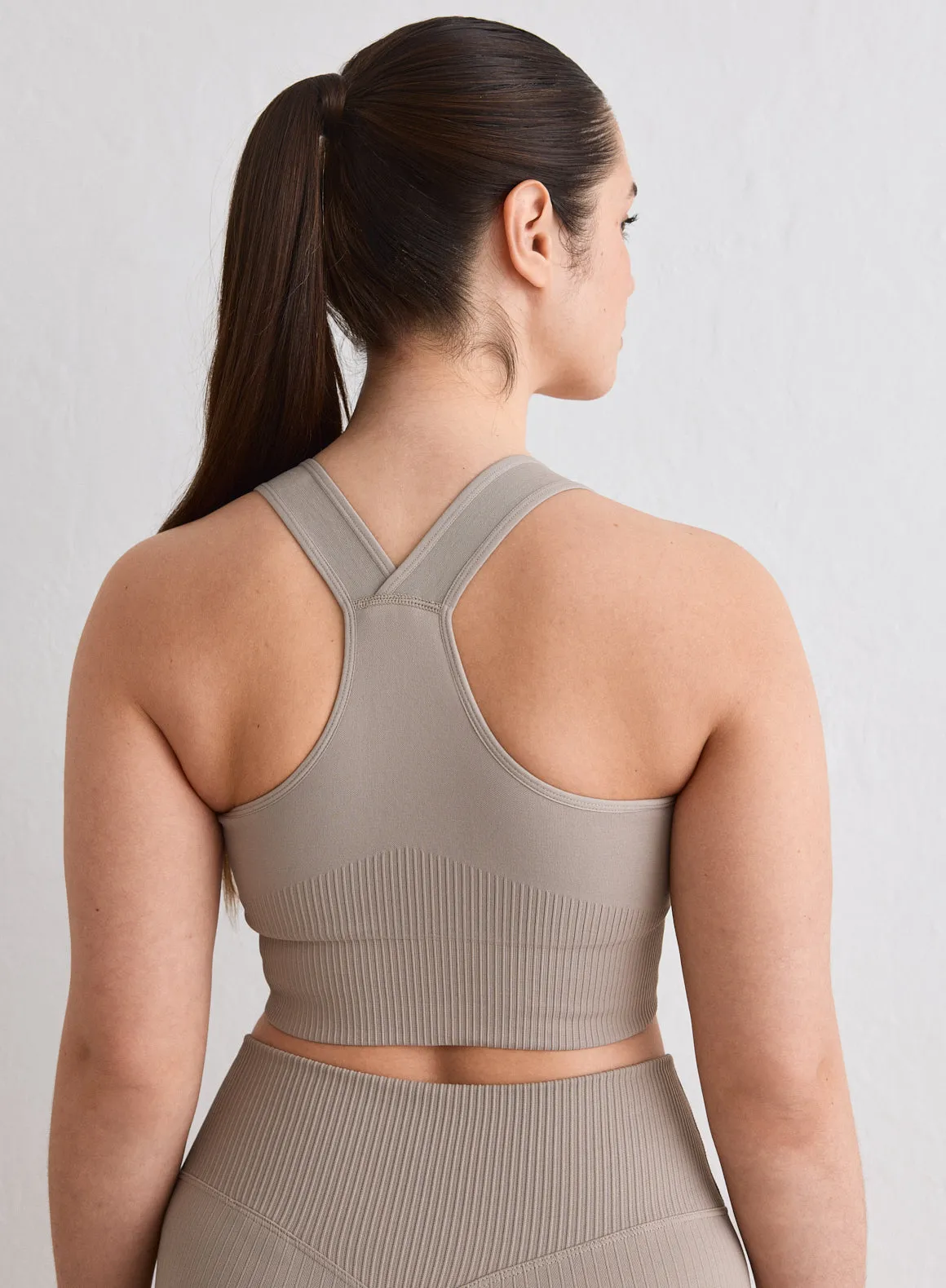 Dark Clay Ribbed Seamless High Support Bra sold by Aimn product image thumbnail 4