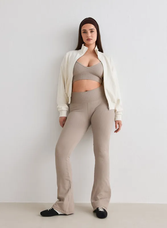 Dark Clay Ribbed Seamless Flare Tights made by Aimn