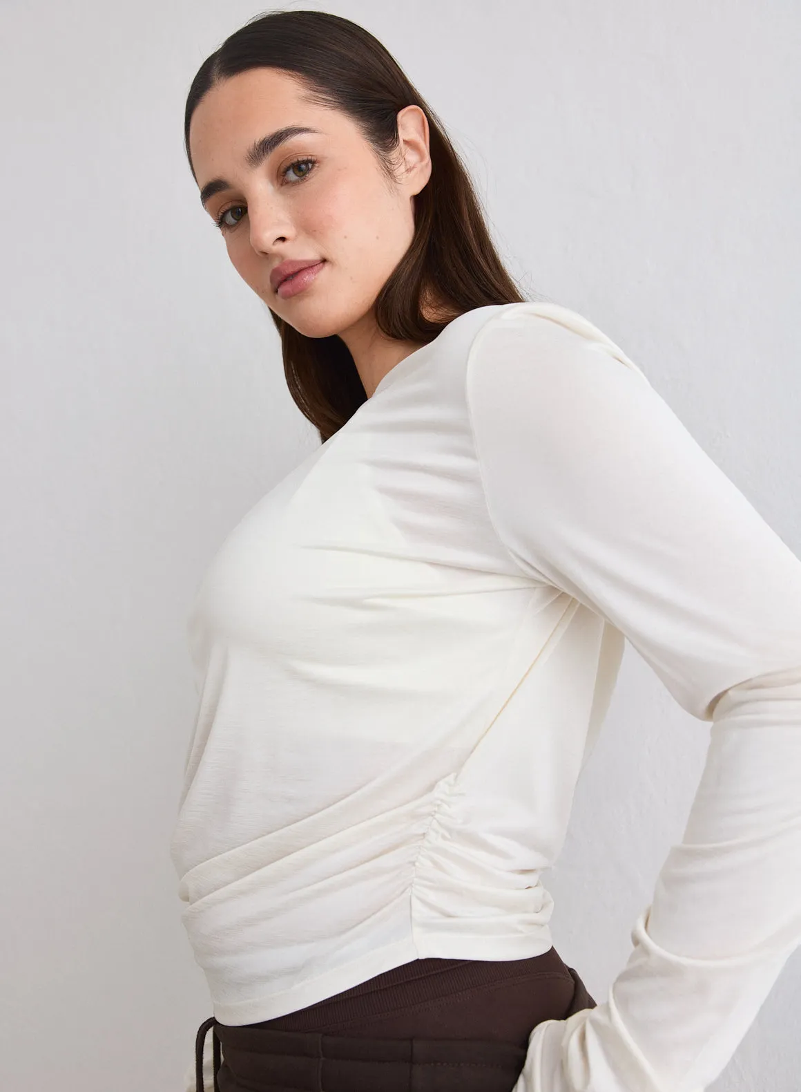 Off White Luminous Draped Long Sleeve sold by Aimn product image thumbnail 2
