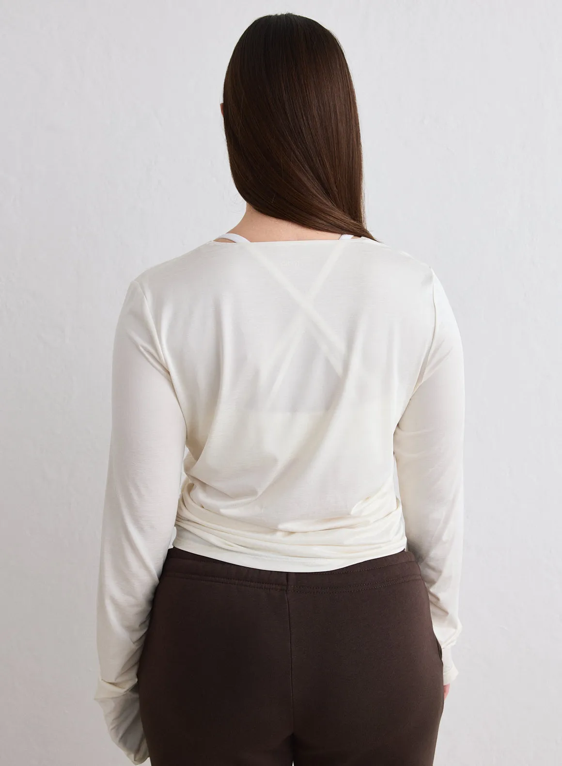 Off White Luminous Draped Long Sleeve sold by Aimn product image thumbnail 3