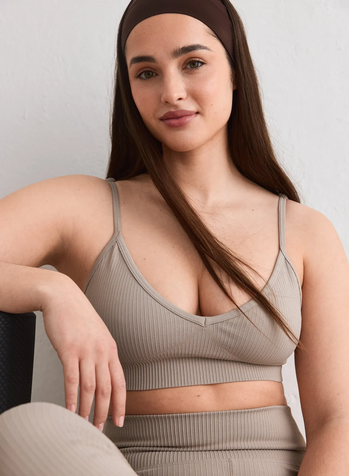 Dark Clay Ribbed Seamless Deep Cut Bra sold by Aimn