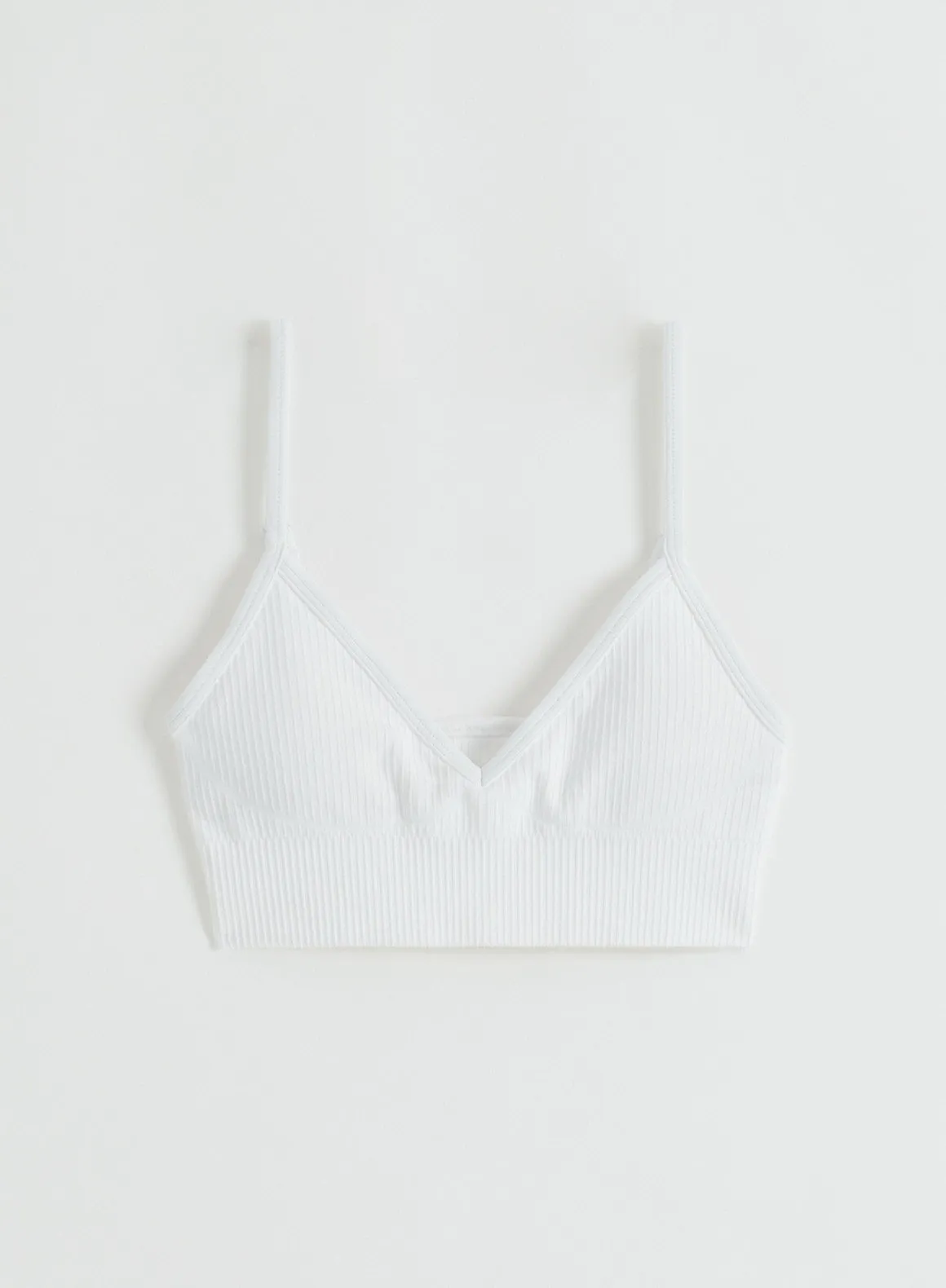 White Ribbed Seamless Deep Cut Bra sold by Aimn product image thumbnail 4