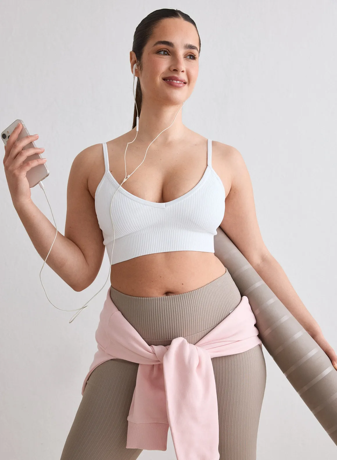 White Ribbed Seamless Deep Cut Bra sold by Aimn