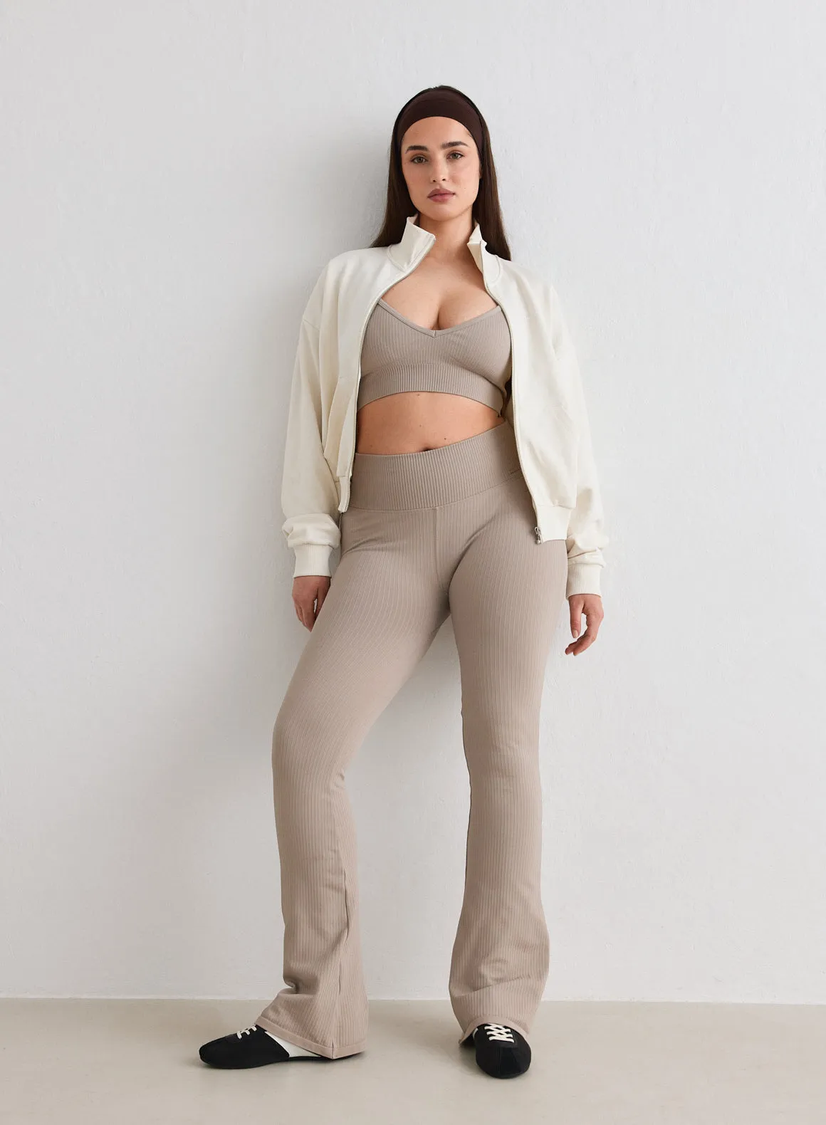 Dark Clay Ribbed Seamless Flare Petite Tights sold by Aimn