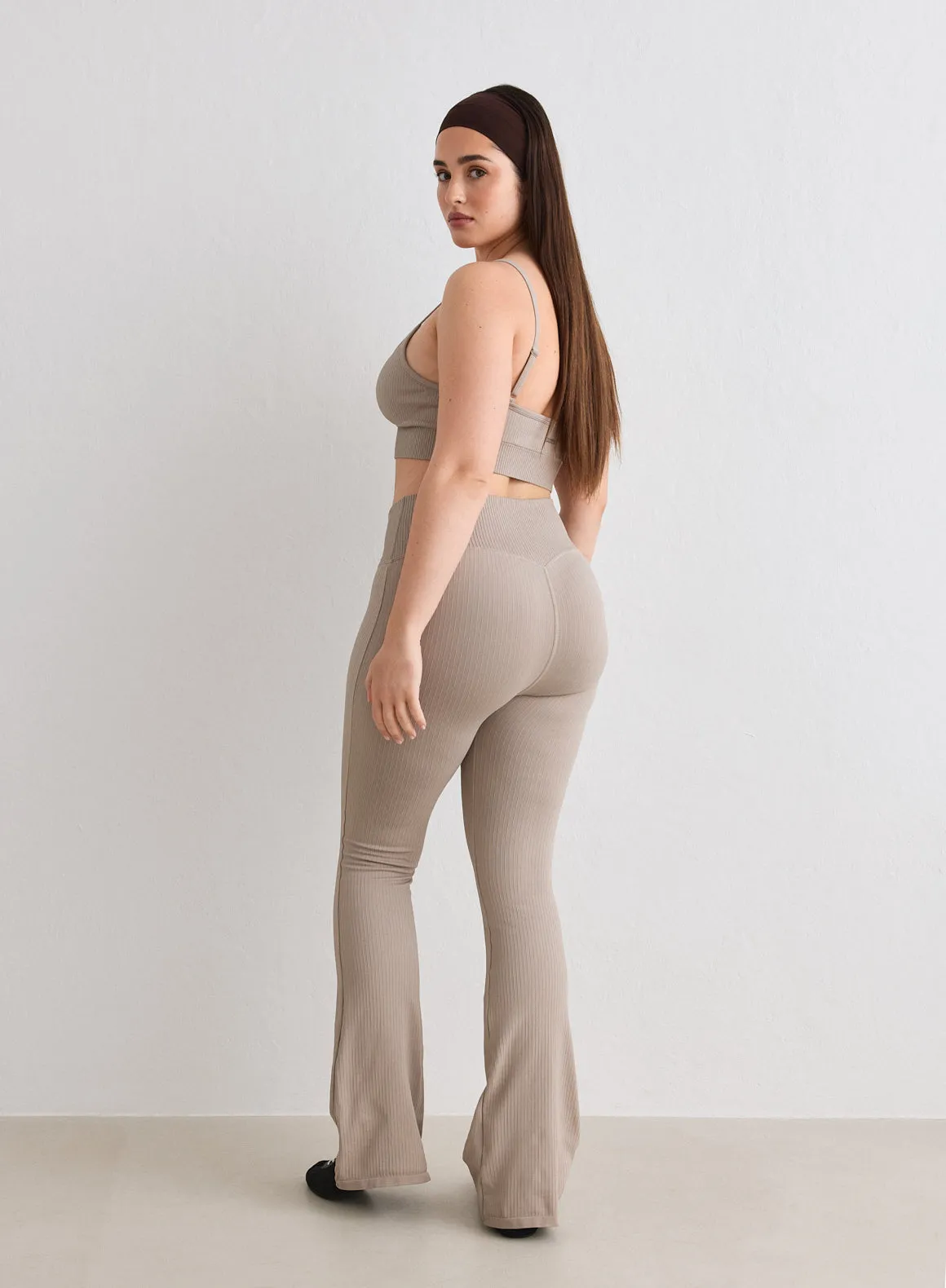 Dark Clay Ribbed Seamless Flare Petite Tights sold by Aimn product image thumbnail 2