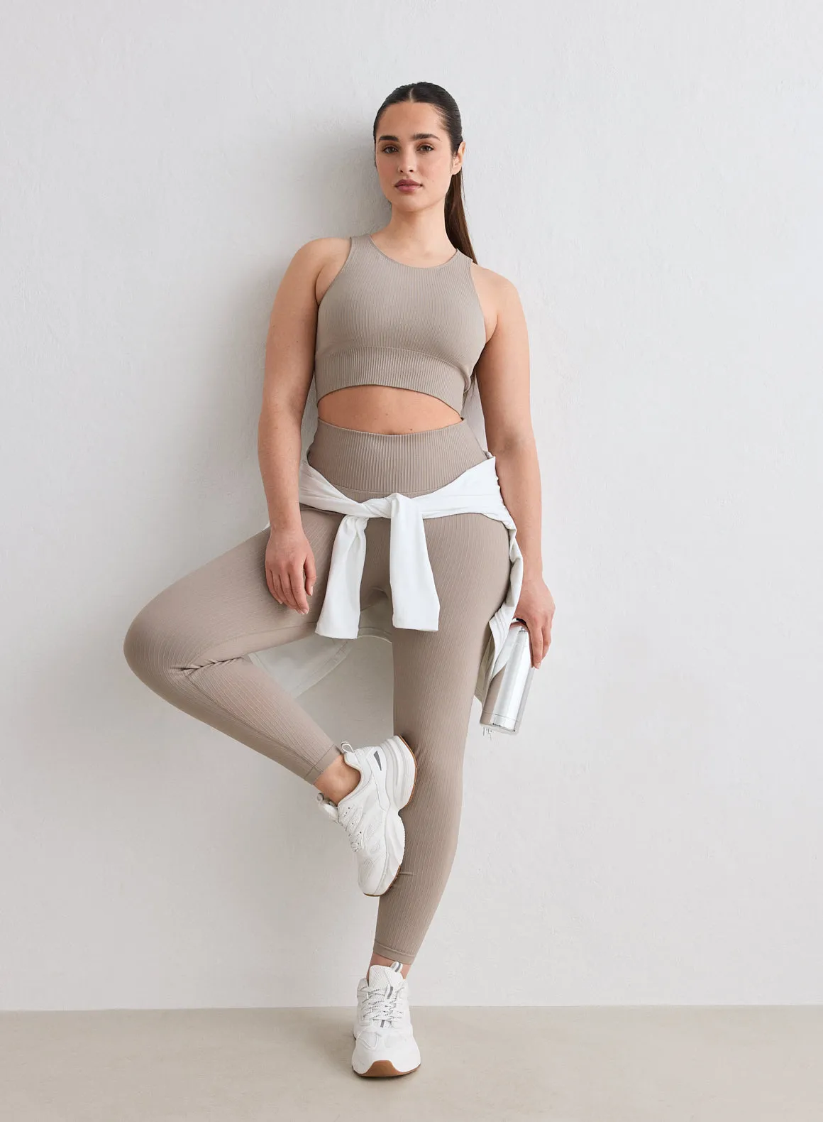 Dark Clay Ribbed Seamless Tights sold by Aimn product image thumbnail 3