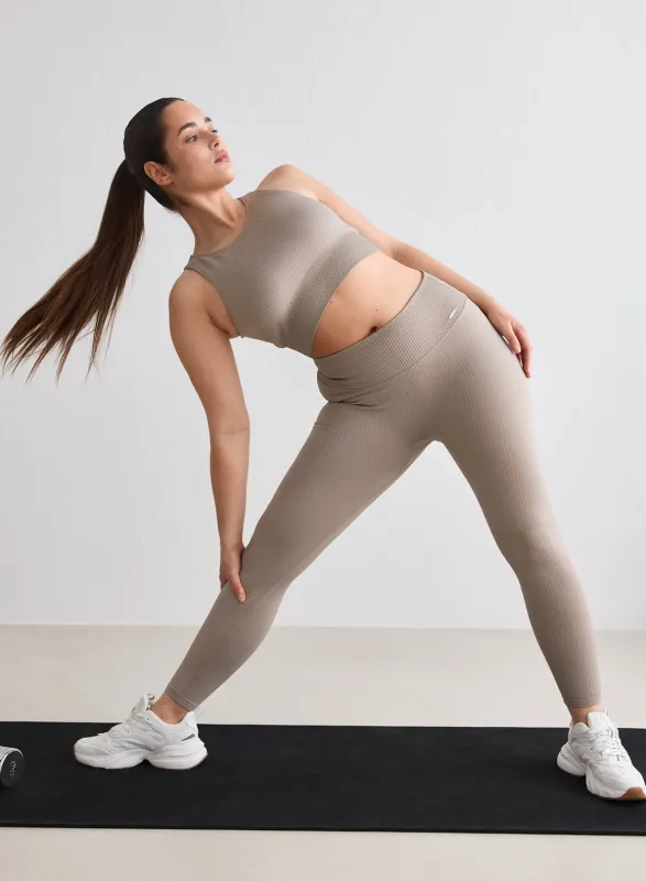 Dark Clay Ribbed Seamless Tights made by Aimn