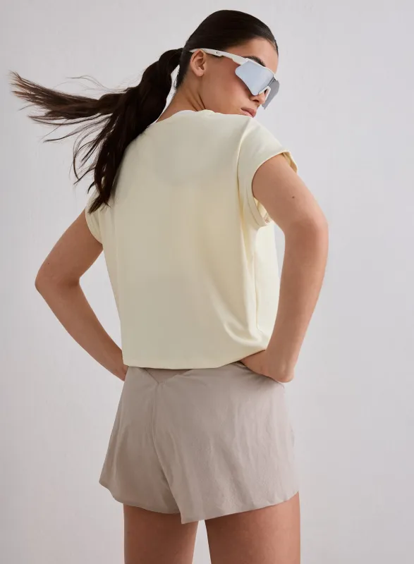 Lemon White Soft Basic Roll Sleeve Top made by Aimn