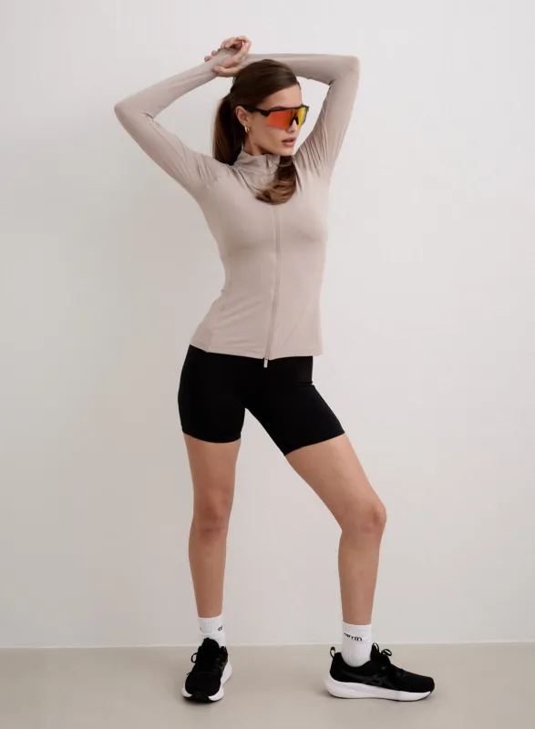 Dark Clay Running Zip Long Sleeve made by Aimn
