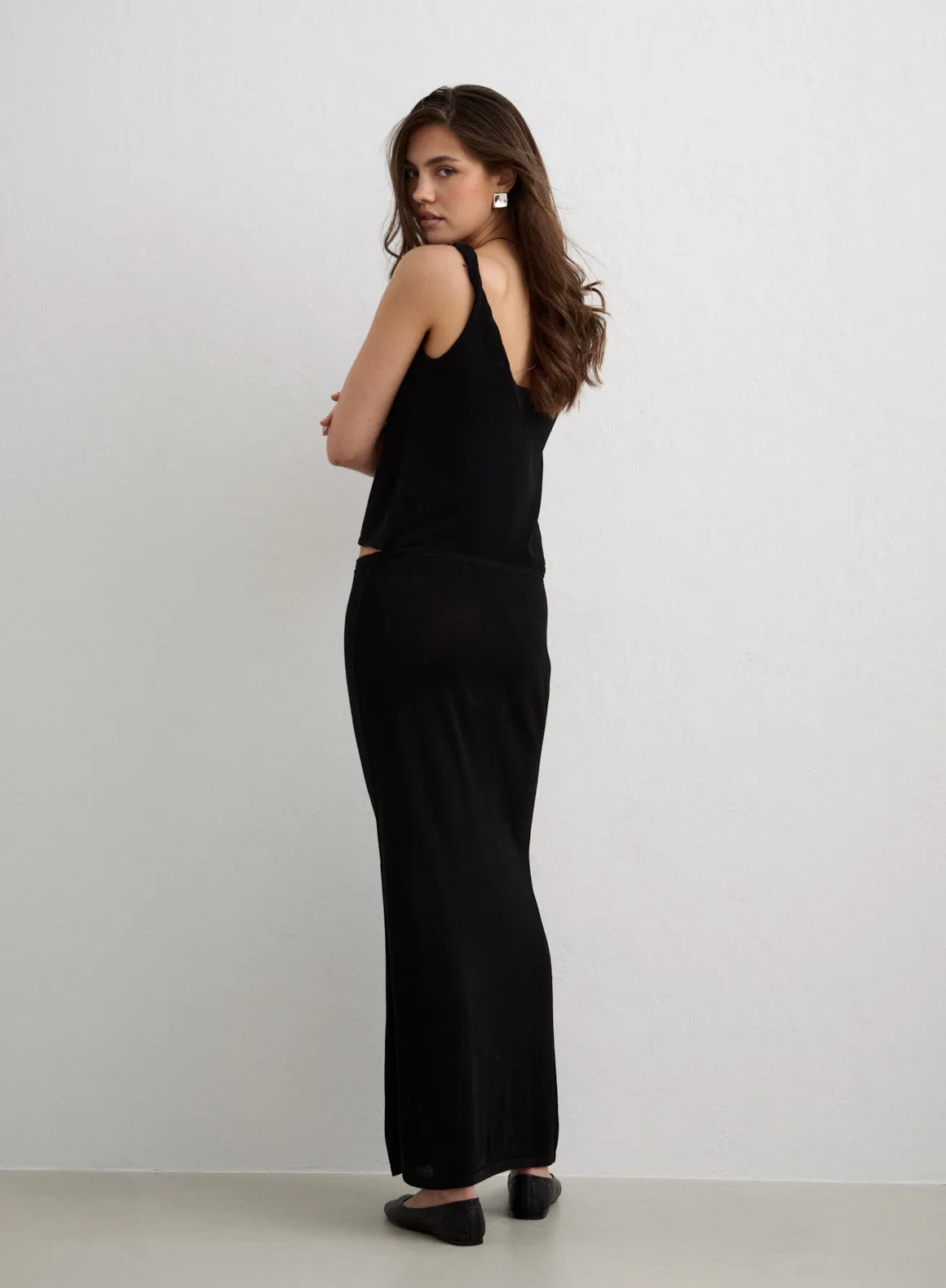 Black Silk Knit Maxi Skirt sold by Aimn product image thumbnail 4