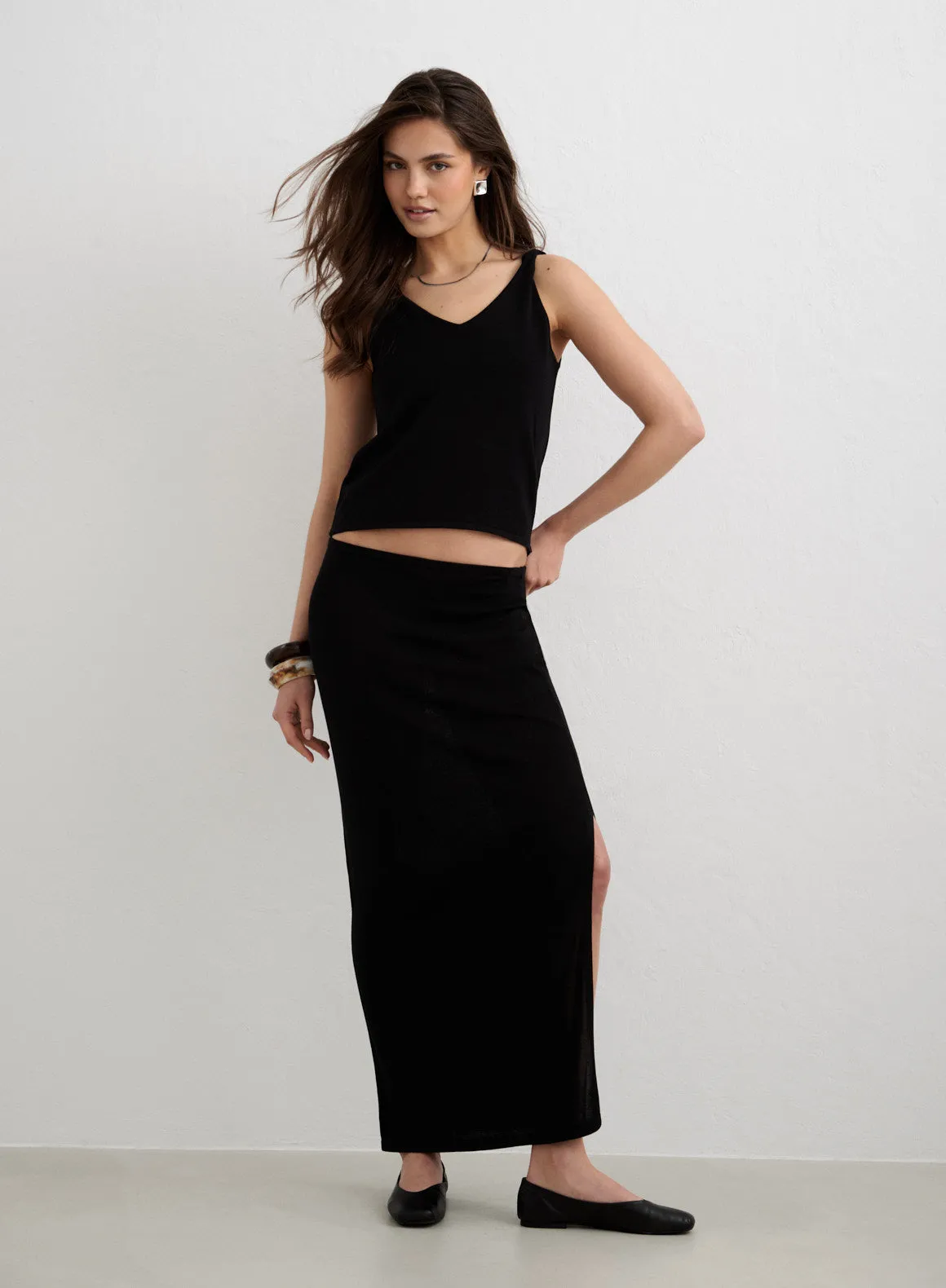 Black Silk Knit Maxi Skirt sold by Aimn product image thumbnail 2