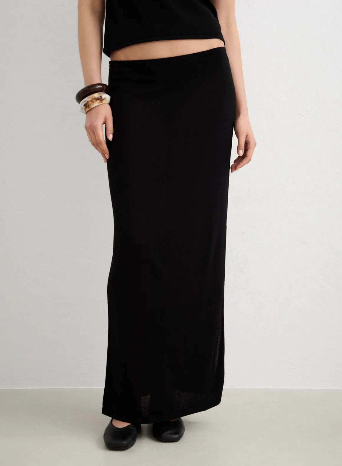 Black Silk Knit Maxi Skirt sold by Aimn product image thumbnail 5