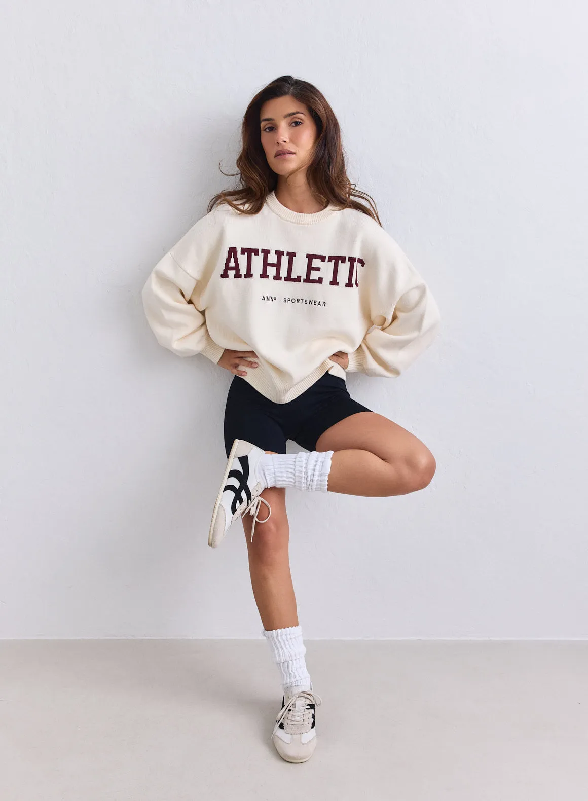 Cream Athletic Knit Sweatshirt sold by Aimn product image thumbnail 4