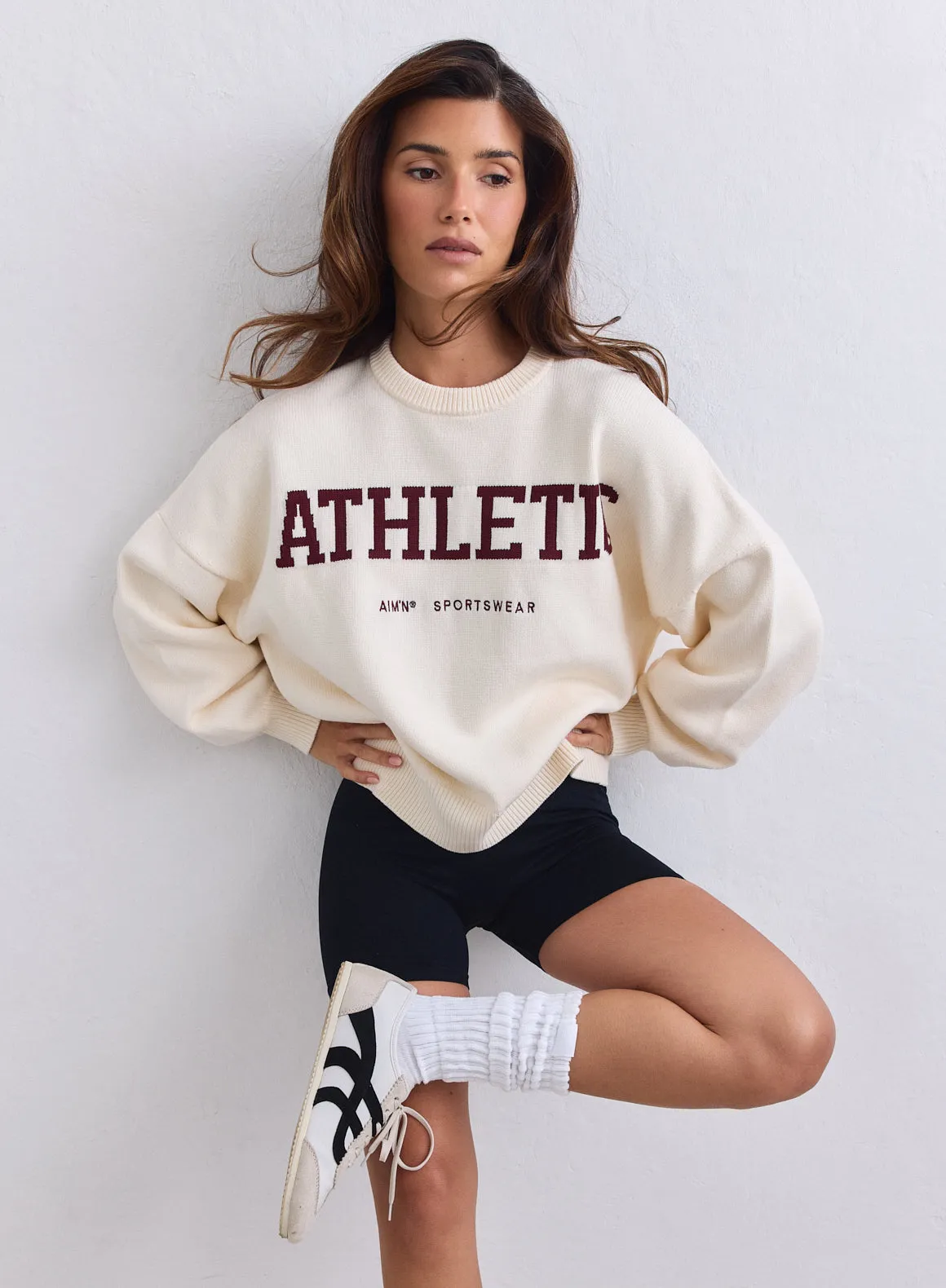 Cream Athletic Knit Sweatshirt sold by Aimn product image thumbnail 3