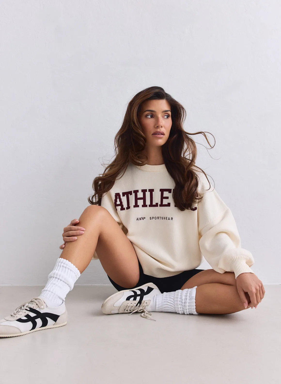 Cream Athletic Knit Sweatshirt sold by Aimn product image thumbnail 2
