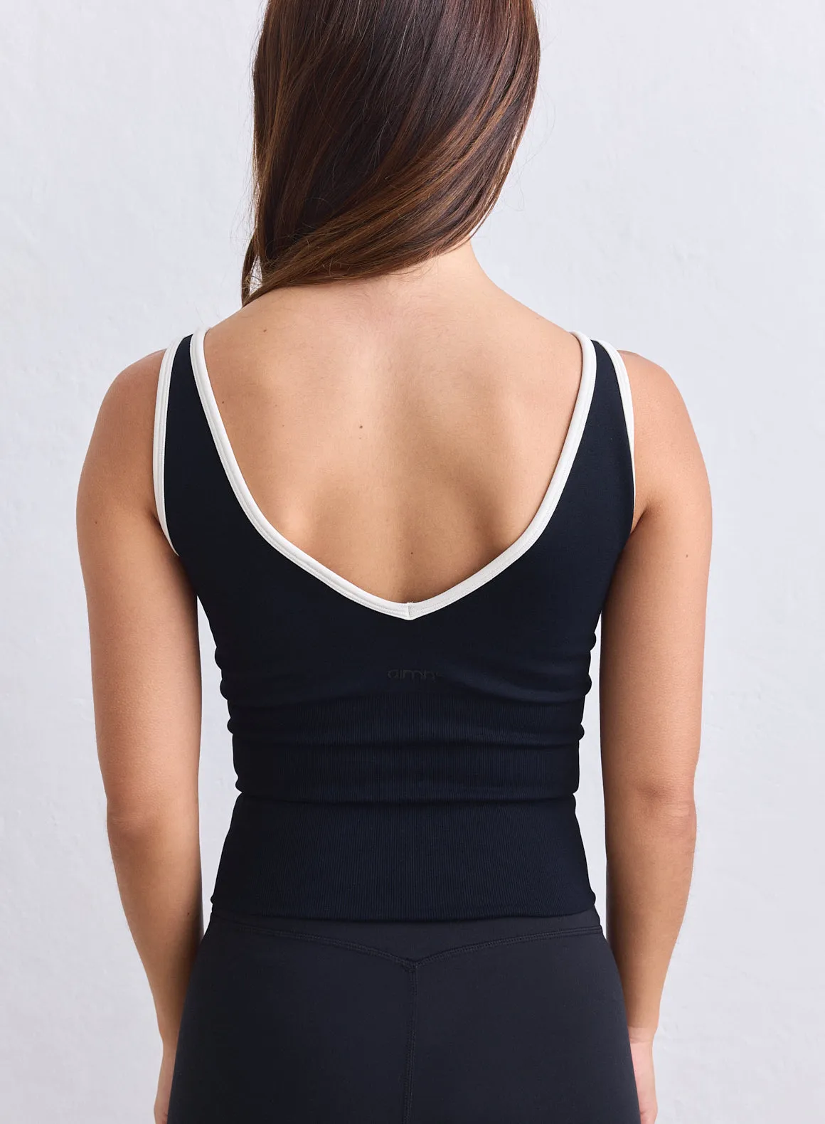 Cream Black Shape Seamless Deep Cut Singlet sold by Aimn product image thumbnail 5
