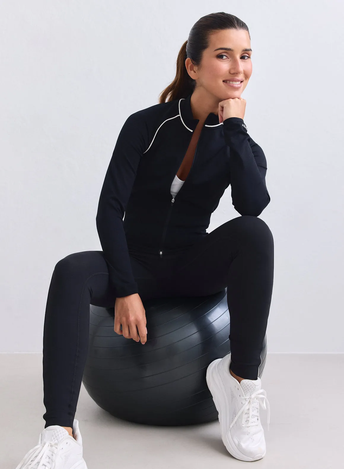 Black Shape Seamless Contrast Zip Jacket sold by Aimn
