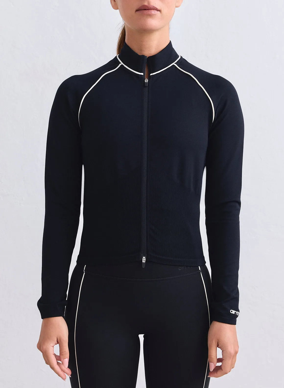 Black Shape Seamless Contrast Zip Jacket sold by Aimn product image thumbnail 3