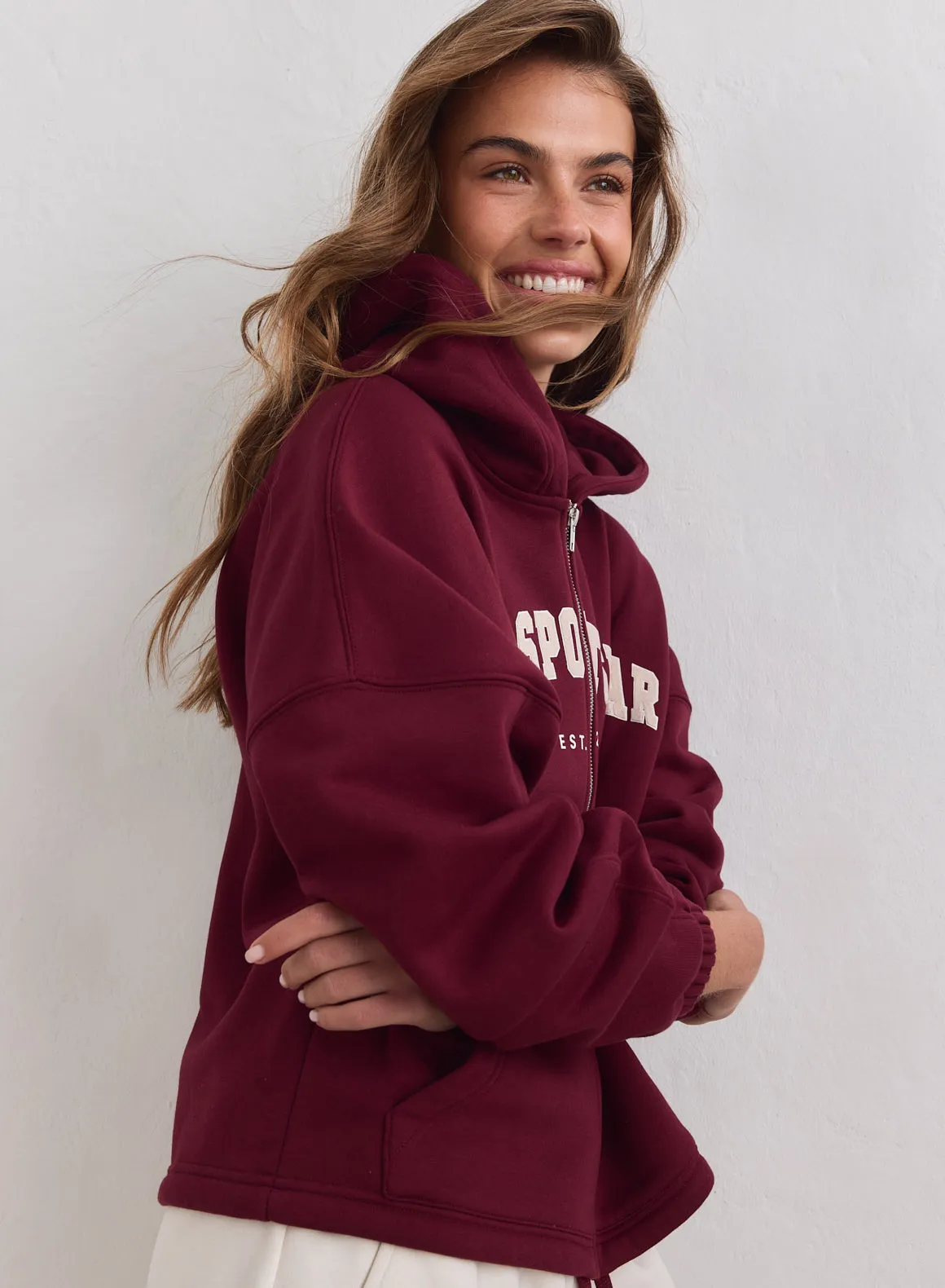 Merlot Varsity Sweat Zip Hood sold by Aimn product image thumbnail 2
