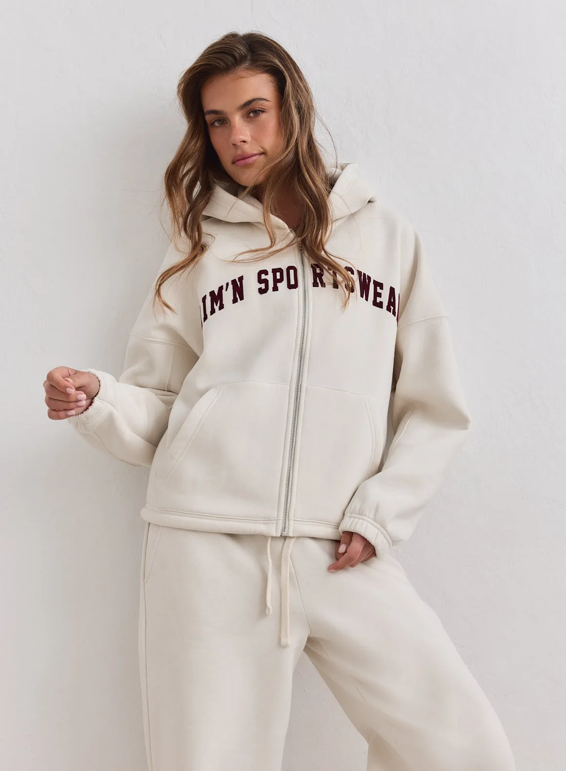 Cream Varsity Sweat Zip Hood sold by Aimn product image thumbnail 2