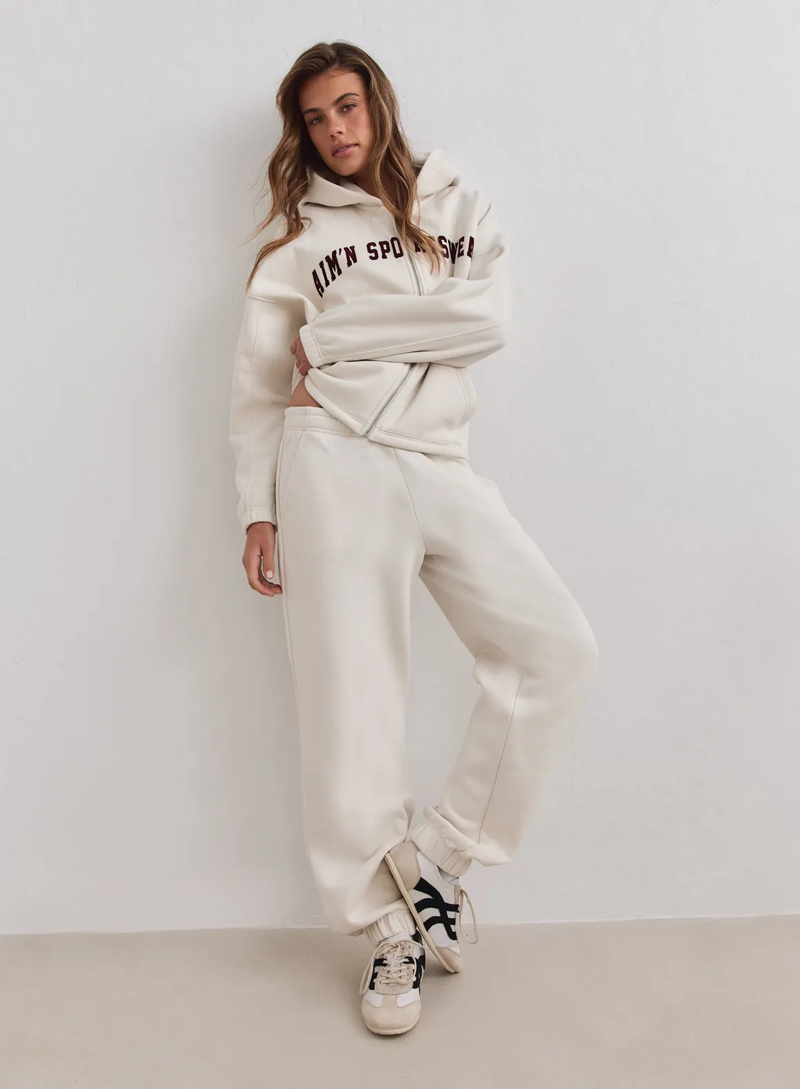 Cream Varsity Sweat Zip Hood sold by Aimn product image thumbnail 4