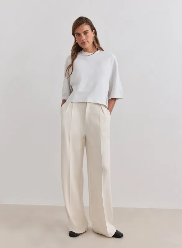 Cream Luxe Relaxed Tailored Pants made by Aimn